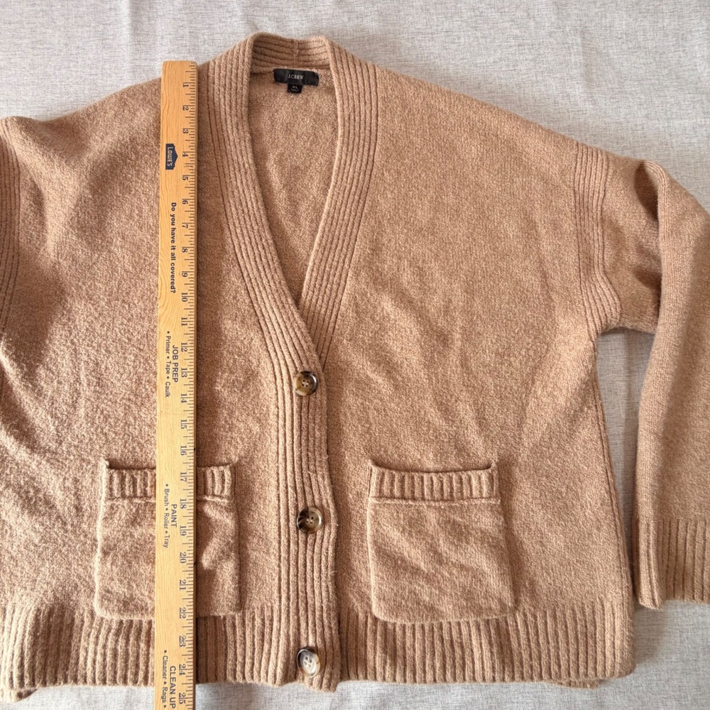 J.Crew Womens XL Merino Wool Alpaca Blend Oversized Cardigan Camel Brown Sweater - Picture 3 of 7